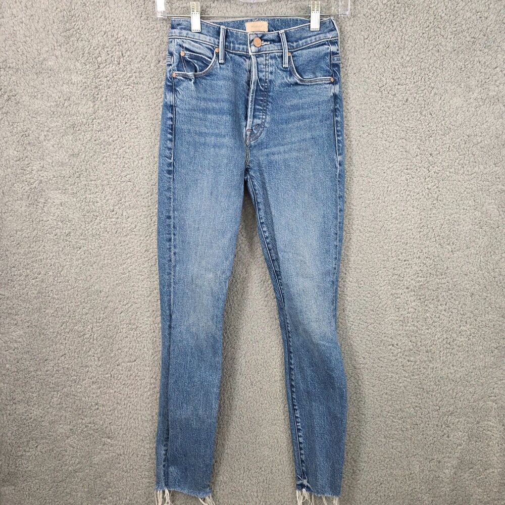 Mother Jeans Women's Blue Denim High Waisted Looker Ankle Fray Stretch Size 24
